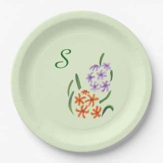 Monogram Purple and Orange Hyacinth Flowers Plates