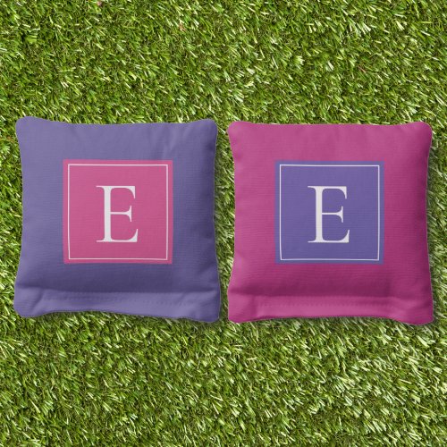 Monogram Purple and Pink Cornhole Bags
