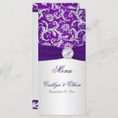 Monogram Purple and Silver Damask Menu Card (Front/Back)
