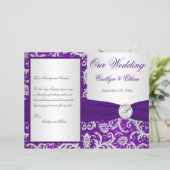 Monogram Purple and Silver Damask Wedding Program (Standing Front)