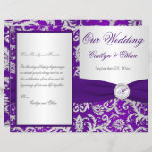 Monogram Purple and Silver Damask Wedding Program (Front/Back)