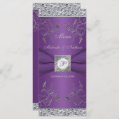 Monogram Purple and Silver Floral Menu Card (Front/Back)