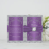 Monogram Purple and Silver Floral Wedding Program (Standing Front)