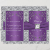 Monogram Purple and Silver Floral Wedding Program (Front/Back)