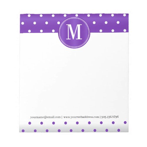 Monogram Purple and White Polka Dots Notepad