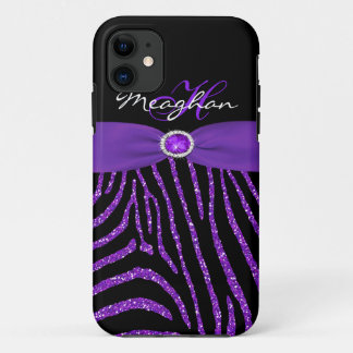 Monogram Purple, Black Glitter Zebra iPhone 5 Case