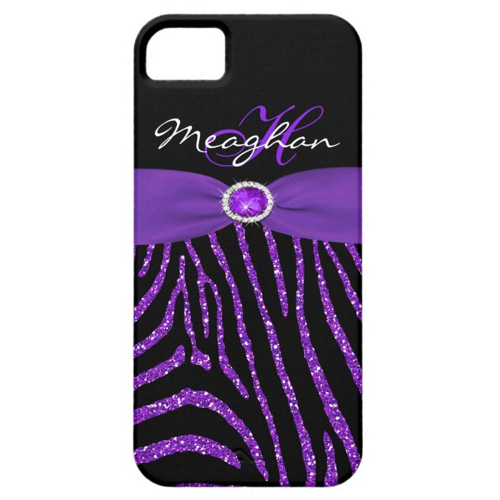 Monogram Purple, Black Glitter Zebra iPhone 5 Case