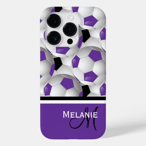 Monogram Purple Black Soccer Ball Pattern Case_Mate iPhone 14 Pro Case