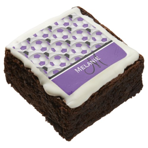 Monogram Purple Black Soccer Ball Pattern Chocolate Brownie