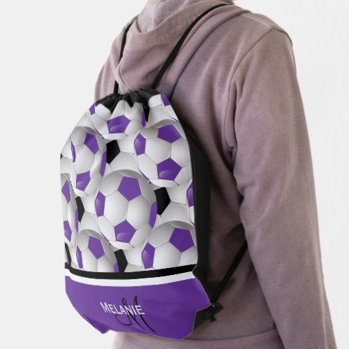 Monogram Purple Black Soccer Ball Pattern Drawstring Bag
