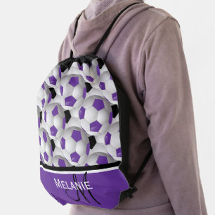 Monogram Purple Black Soccer Ball Pattern Drawstring Bag