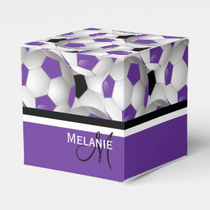 Monogram Purple Black Soccer Ball Pattern Favor Boxes
