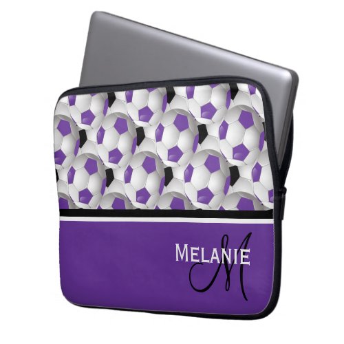 Monogram Purple Black Soccer Ball Pattern Laptop Sleeve