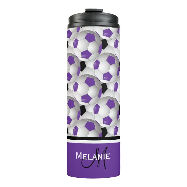 Monogram Purple Black Soccer Ball Pattern Thermal Tumbler (Front)
