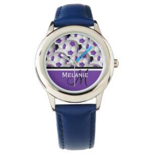 Monogram Purple Black Soccer Ball Pattern Watch