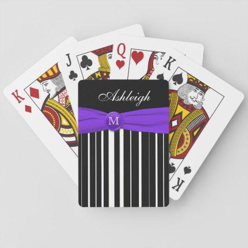 Monogram Purple Black White Striped Playing Cards