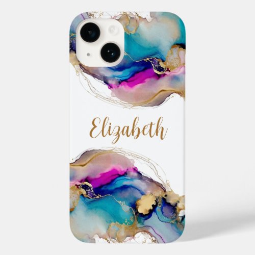 Monogram Purple Blue Gold Wash Watercolor Abstract Case_Mate iPhone 14 Case