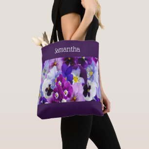 Monogram Purple Blue White Floral Bridesmaid gift Tote Bag