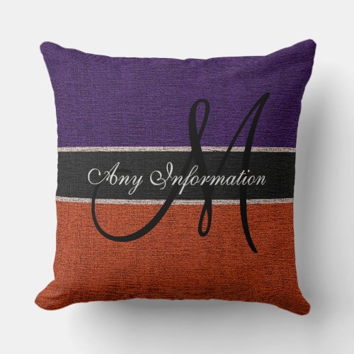 Monogram Purple  Brown Burlap Rustic Jute Throw Pillow