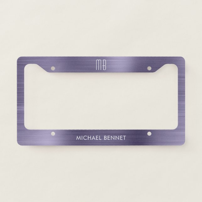 Monogram Purple Brushed Metallic License Plate Frame (Front)