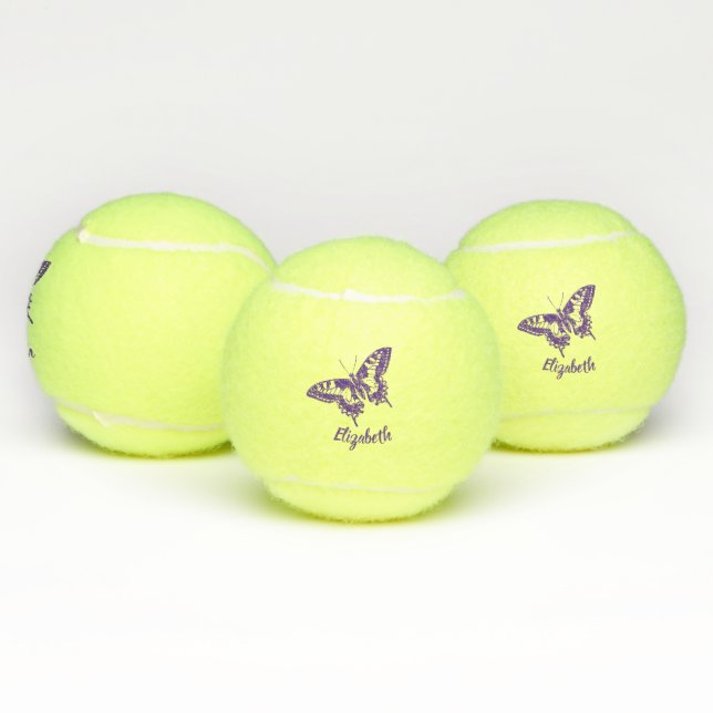 Monogram Purple Butterfly Dog Pet Sports Mom Tennis Balls (Multi)
