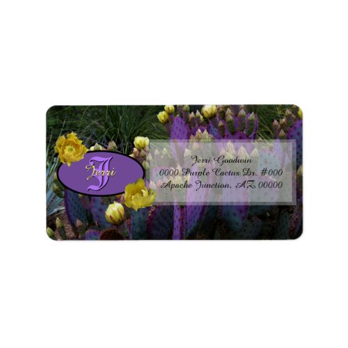 Monogram Purple Cactus Yellow Flowers address Label