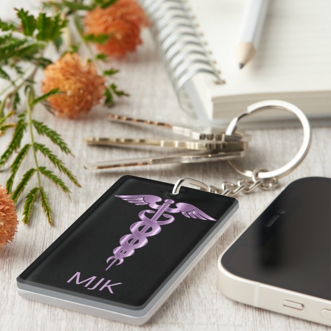 Monogram Purple Caduceus Keychain (Front Right)