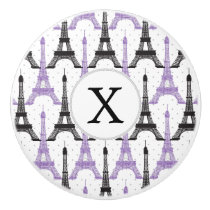Monogram Purple Chic Eiffel Tower Pattern Ceramic Knob