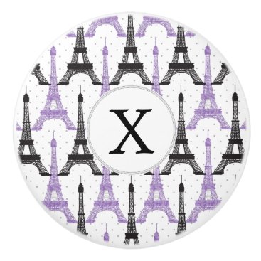 Monogram Purple Chic Eiffel Tower Pattern Ceramic Knob