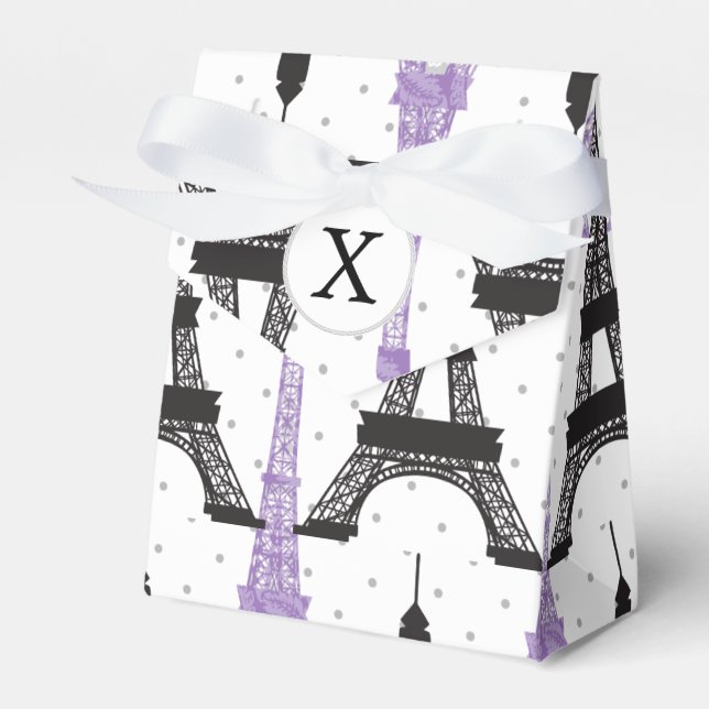 Monogram Purple Chic Eiffel Tower Pattern Favor Boxes (Front Side)