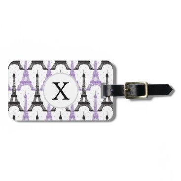 Monogram Purple Chic Eiffel Tower Pattern Luggage Tag