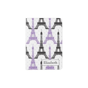 Monogram Purple Chic Eiffel Tower Pattern Passport Holder