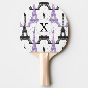 Monogram Purple Chic Eiffel Tower Pattern Ping Pong Paddle