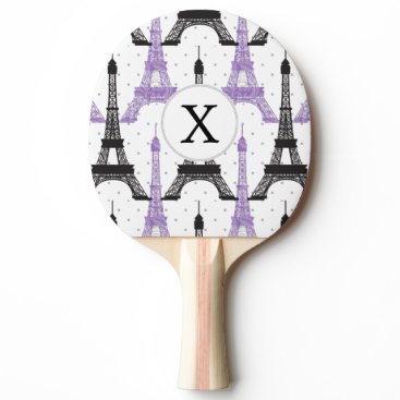 Monogram Purple Chic Eiffel Tower Pattern Ping Pong Paddle