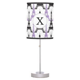 Monogram Purple Chic Eiffel Tower Pattern Table Lamp