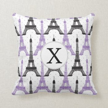 Monogram Purple Chic Eiffel Tower Pattern Throw Pillow by MonogramBoutique at Zazzle