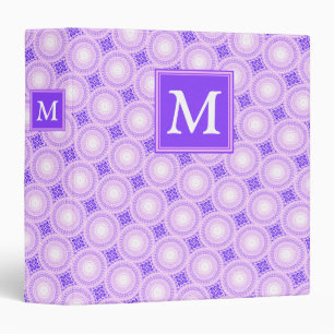Monogram purple circles pattern 3 ring binder