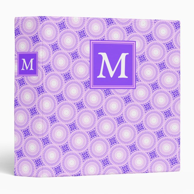 Monogram purple circles pattern 3 ring binder (Front/Spine)