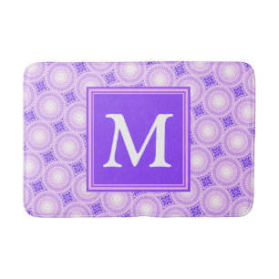 Monogram purple circles pattern bath mat