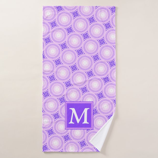 Monogram purple circles pattern bath towel (Bath Towel)