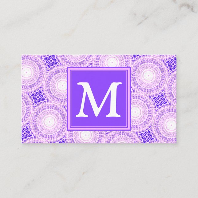 Monogram purple circles pattern business card (Front)
