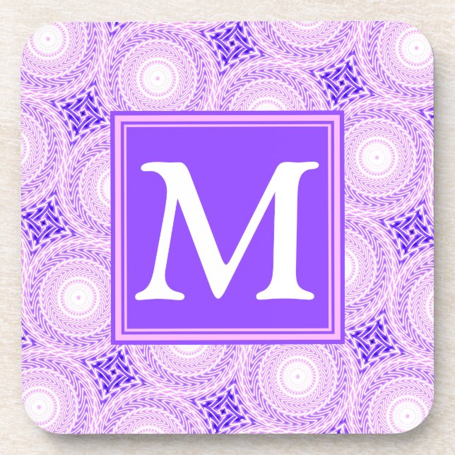 Monogram purple circles pattern coaster (Front)