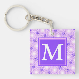 Monogram purple circles pattern keychain