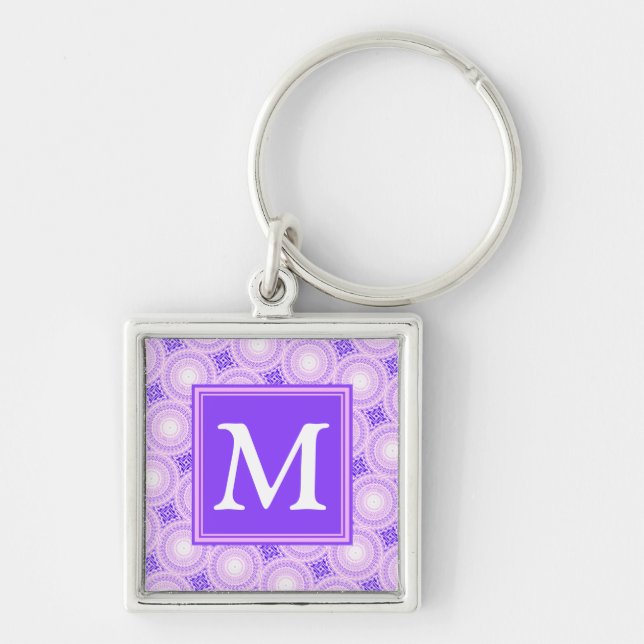 monogram purple circles pattern keychain (Front)