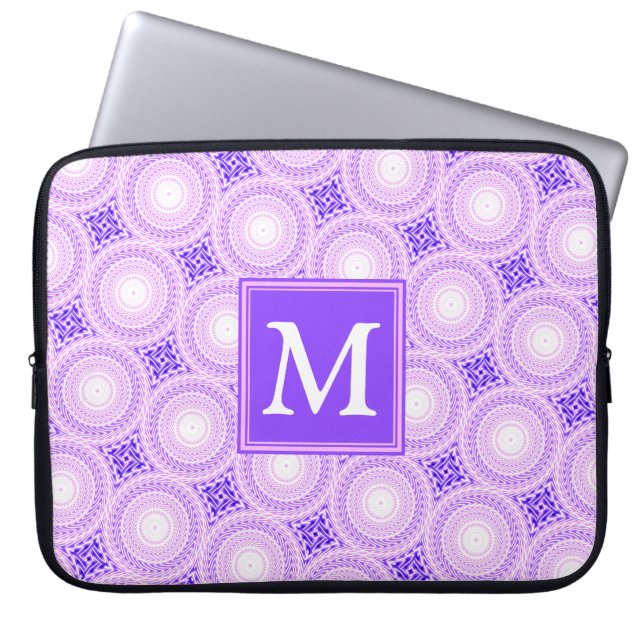 Monogram purple circles pattern laptop sleeve (Front)