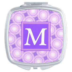 Monogram purple circles pattern mirror for makeup