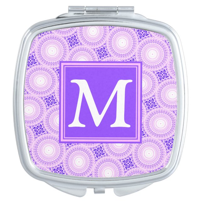 Monogram purple circles pattern mirror for makeup (Front)