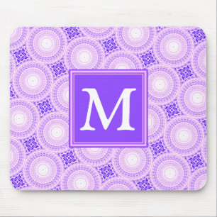 Monogram purple circles pattern mouse pad