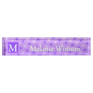 Monogram purple circles pattern name plate