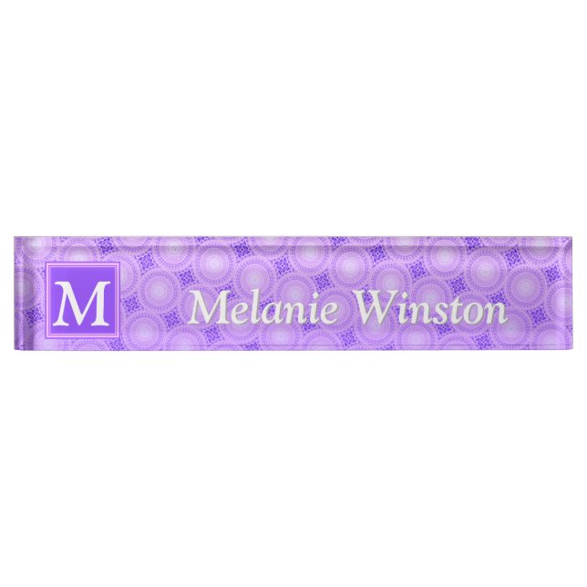 Monogram purple circles pattern name plate (Front)